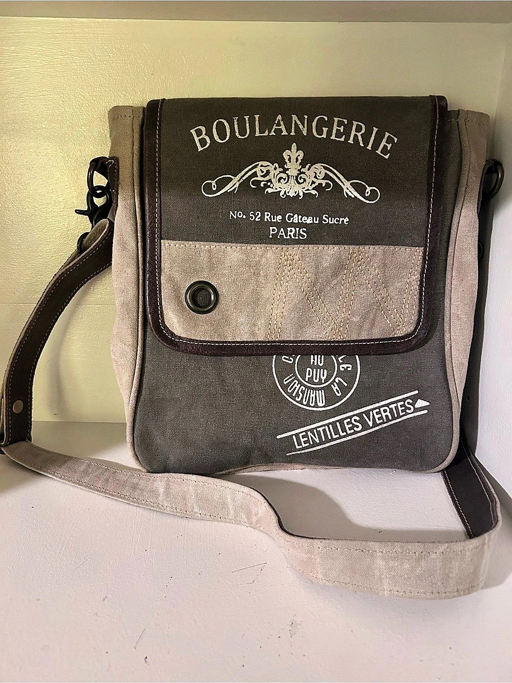 Myra Bag Boulangerie Floral Trim Crossbody Bag Gray & Brown